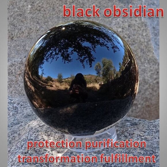97mm black obsidian SPHERE crystal rock: protection transformation 03